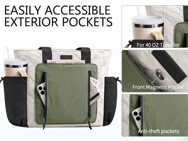 Bagstellar Puffer Tote Bag for Women, Lightweight Large Work Tote Laptop Bag, Travel Tote Bag with Zipper Gifts for Women Teacher Nurse Quilted Shoulder Bag for School Gym