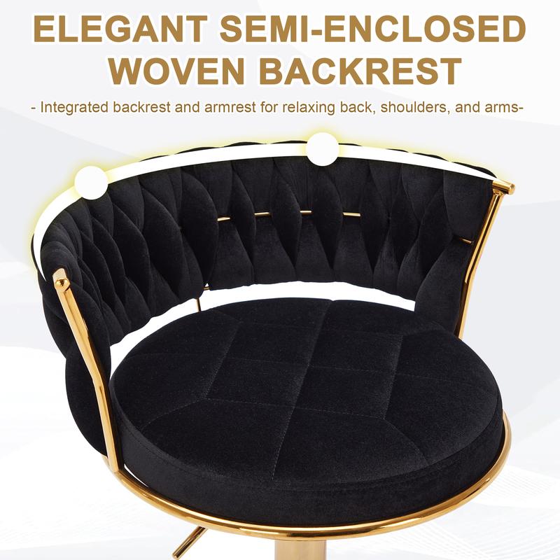 VECELO Modern Black Velvet Bar Stools Set of 2/4 with Woven Arm and Backrest, Height Adjustable and 360° Swivel for Kitchen Island, Cafe, Pub, Bar Counter VECELO Modern Black Velvet Bar Stools Set of 2/4 with Woven Arm and Backrest, Height Adjustable and 360° Swivel for Kitchen Island, Cafe, Pub, Bar Counter