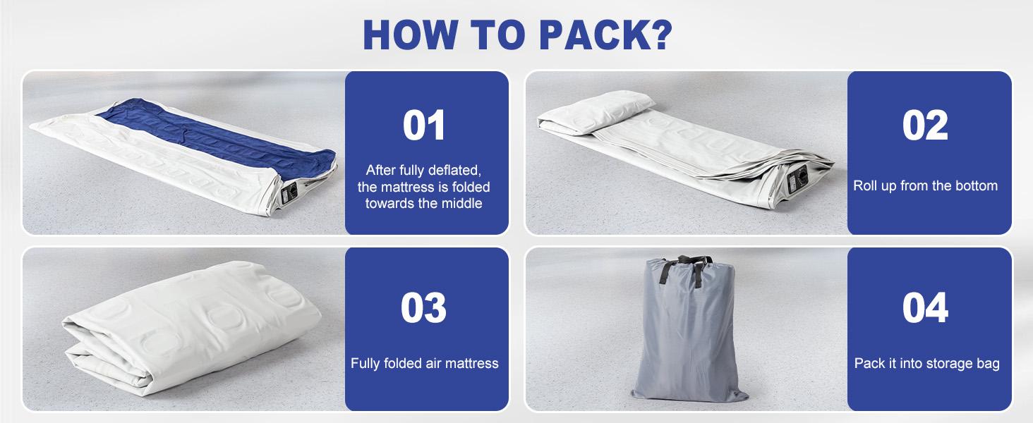 18 Inch Single Inflatable Mattress with Built-in Pump, Elevated Comfort Air Mattress, Dual Chamber Airbed, 2 Minute Fast Inflate/Deflate Air Mattress for Family Guest Camping, Blue&White