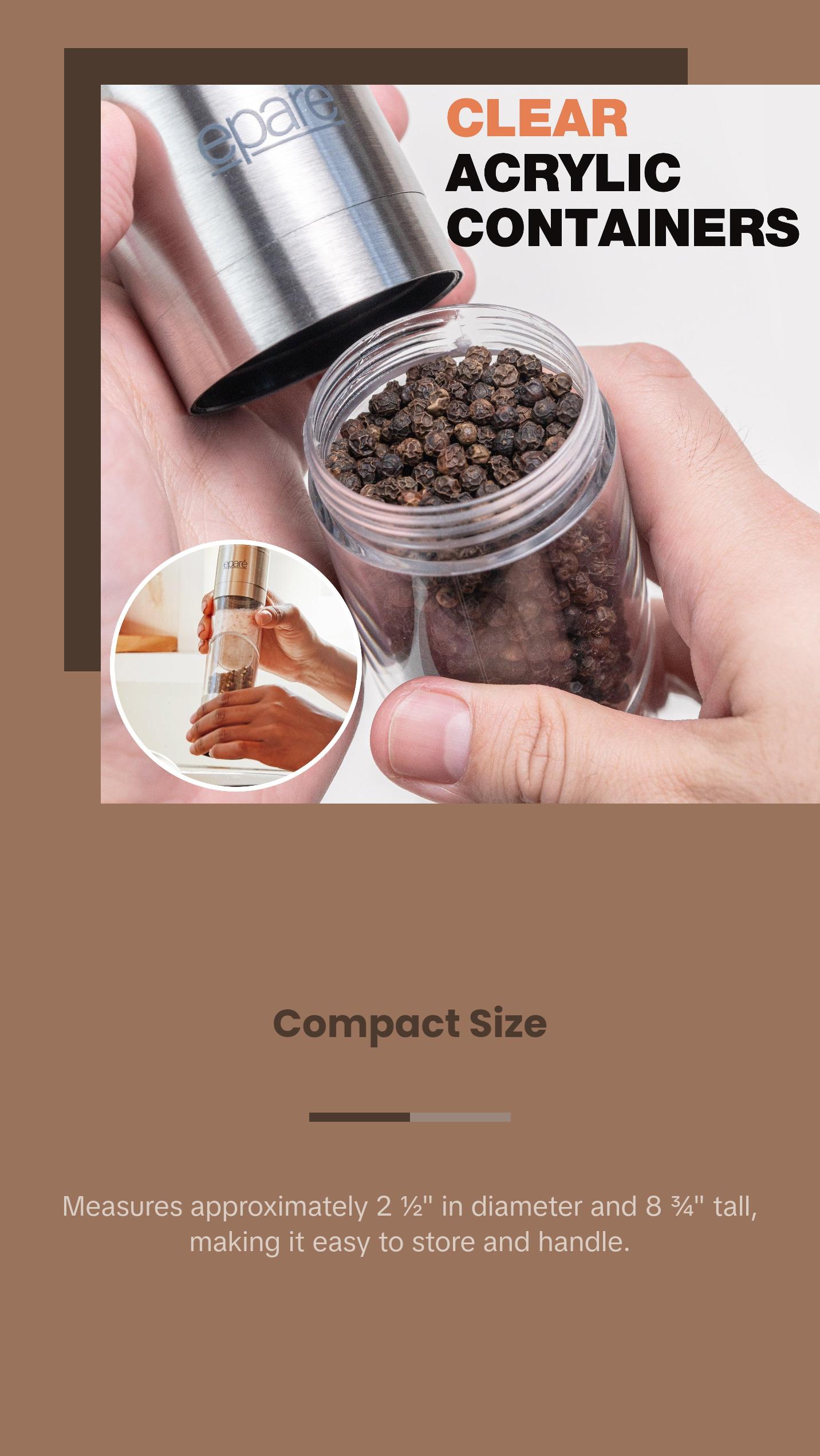 Eparé Dual Salt and Pepper Grinder Combo - 2 in 1 Refillable Peppermill Grinders