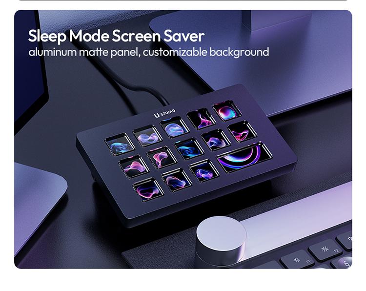 Ulanzi D200H Gaming Stream Controller,Control Pad, 7-in-1 Deck U-Studio Stream Controller Keyboard，with 14 LCD Keys, 13 Customizable Macro Keys Dock to Control Apps and Software, Trigger Actions in OBS, Twitch, YouTube, for Mac/PC