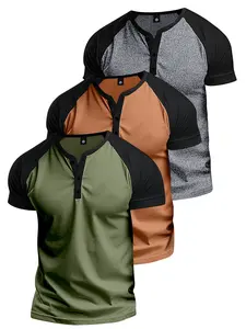 Men’s 3-Pack Lightweight Summer Contrast Color Raglan Short-Sleeve T‑Shirts — Stylish for Daily Wear, Casual Outings, Vacations, Sports, and Travel; Great Gifts for Boyfriends and Husbands; Suitable for Basketball, Camping, and Gym