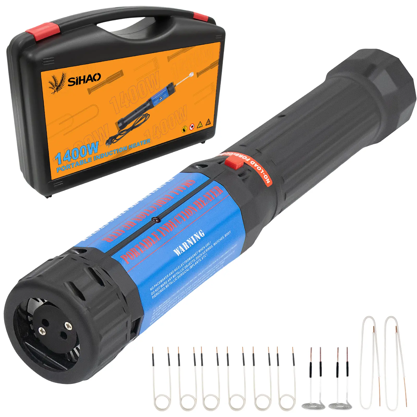 Handheld Induction Heater Tool Kit - 1400W (dw-1.40kw) High Power 110V Compact & Portable Flameless Rusty Nut Remover, 6pcs Coil Set, 1.3kg, 28cm Length for Automotive Repair, Heavy Equipment Maintenance