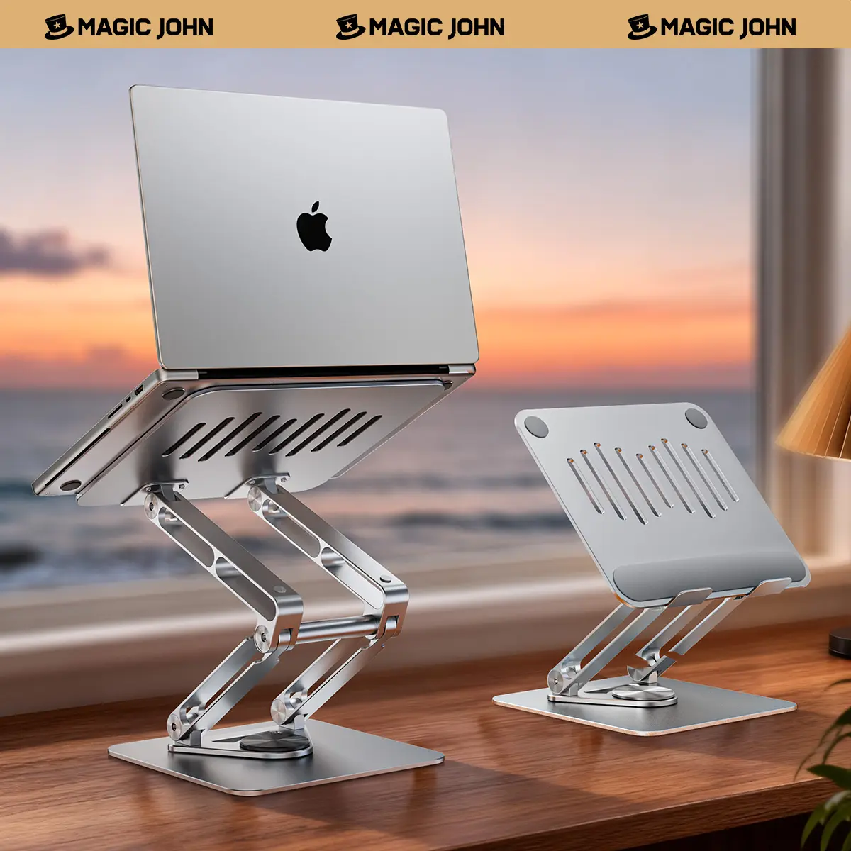 MAGIC JOHN Adjustable Laptop Stand for Desk - 360° Rotate Ergonomic Monitor Riser, Foldable Portable Office Accessories, 10″ to 17″ Eye Level Computer Holder for MacBook Pro Air,back to school,back to school haul