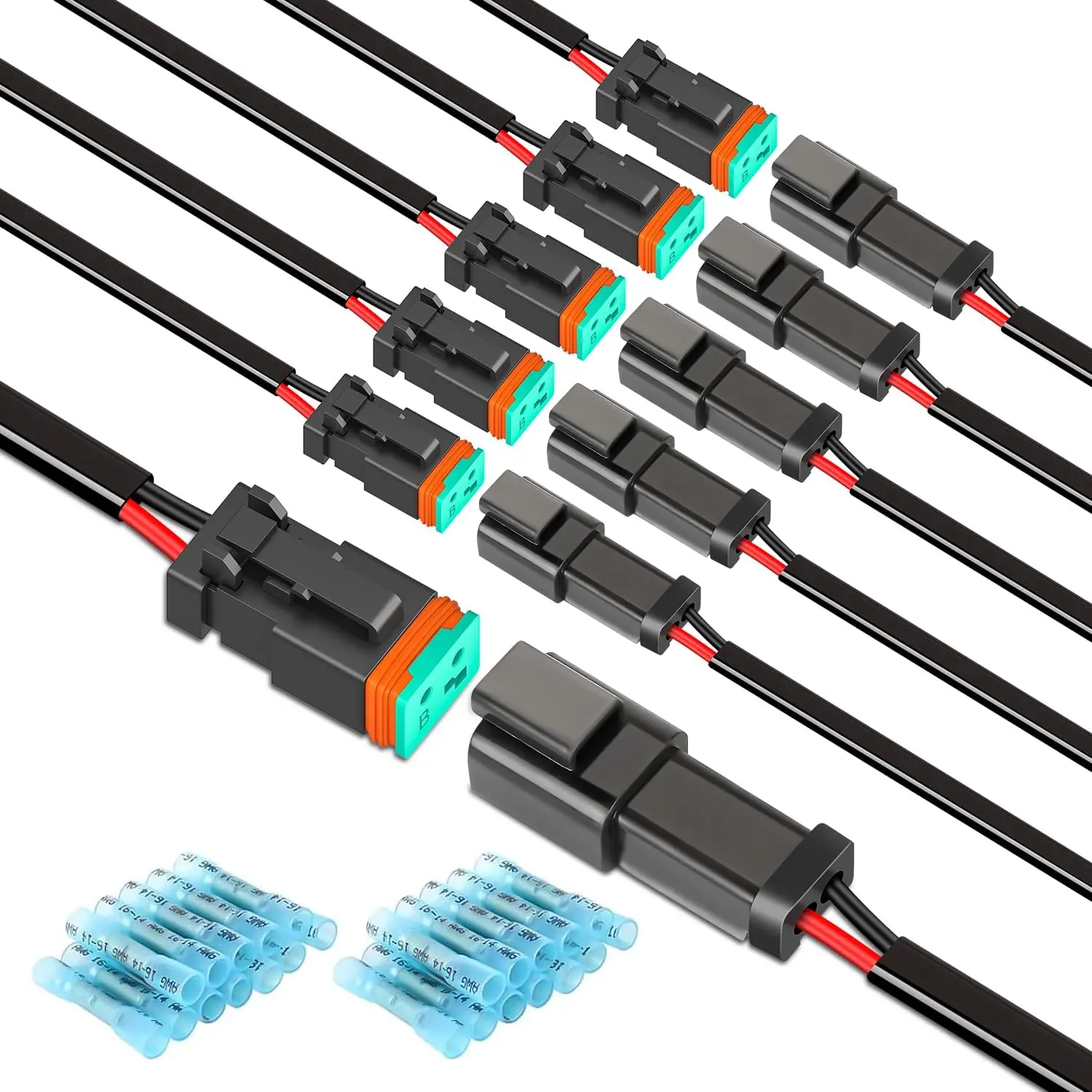 Nilight Durable Wear-Resisting DT Dual Connector Accessory Kits, 2/3/4-Pin Waterproof 16AWG Plug-and-Play Compact Quick DT Connectors & Terminals, 6 Male-Female Pairs w/Heat Shrink Butt & Copper Wire Terminals for Automotive, Marine Use, Father's Day Gift