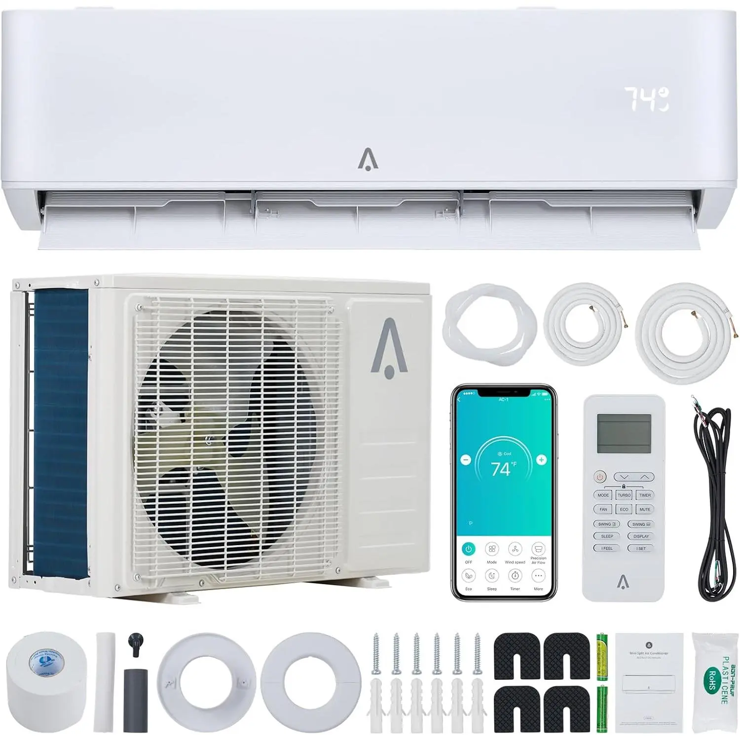 18,000 BTU 23 SEER Split-System Air Conditioner & Heat Pump, Ductless Inverter Mini Split AC/Heating Unit, Cools Up to 1250 Sq. Ft, Wall Mount with 16ft Installation Kit