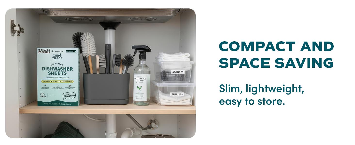 Zero Trace Eco-Friendly Dishwasher Detergent Sheets Unscented - 38 Plant-Based Sheets for Efficient Cleaning & Eco-Friendly Home Care - Ultra Concentrated PROTECH Formula - No Residue, Non-Toxic, Plastic-Free Packaging - Household