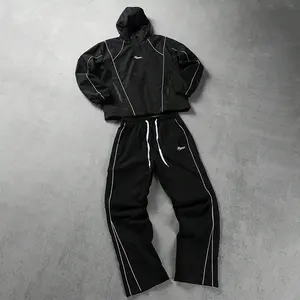 Men’s Fashion Sports Jacket Set, Patchwork Hooded Zipper coat and Elastic-Waist Pants, streetwear outfits Casual Outfit Top Clothes Motocross