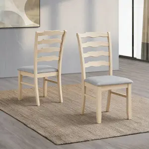 ACTU-Solid Wood Chairs Classic Ladder Back Dining Chairs Set of 2, White Wash Finish