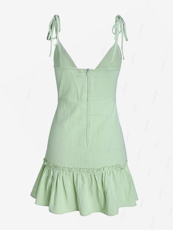Rosegalette Flounce Slip Ruffles Off-Shoulder Mini Dress with Tie Shoulder Straps in Soft Mint Green sage green Color polka dot dress secschools dress Rosegalette Flounce Slip Ruffles Off-Shoulder Mini Dress with Tie Shoulder Straps in Soft Mint Green sage green Color polka dot dress secschools dress
