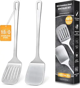 2PCS Stainless Steel Spatula Set – Solid & Slotted Metal Turner for Cooking, Heavy Duty Heat Resistant Spatula for Fish, Eggs & Pancakes Kitchen Utensils