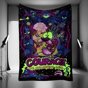 Couraggee The Cowarddy Dog Inspired Fleece Blanket, Funny Scary Movie Cartoon Design Throw Blanket, Merch Cozy Blanket For Holiday | 130126.C15120.ID00