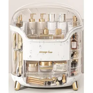 Transparent lid Dustproof Elegant Makeup Storage Organizer Box with Large Capacity Lipstick Compartment for Desk Office Supply Christmas Gift Desktop Perfume Bathroom Storage cologne holder shelf space