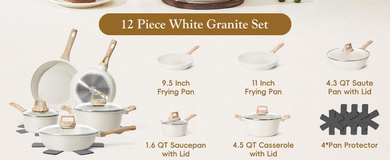 SODAY 12PCS Pots and Pans Set Non Stick Kitchen Cookware Sets Granite Cooking Set with Frying Pans, Saucepans, Steamer Nonstick Pots with Glass Lid Kitchenware Induction Aluminium, Cookware Sets, Kitchenware, stock up on specials, gifts