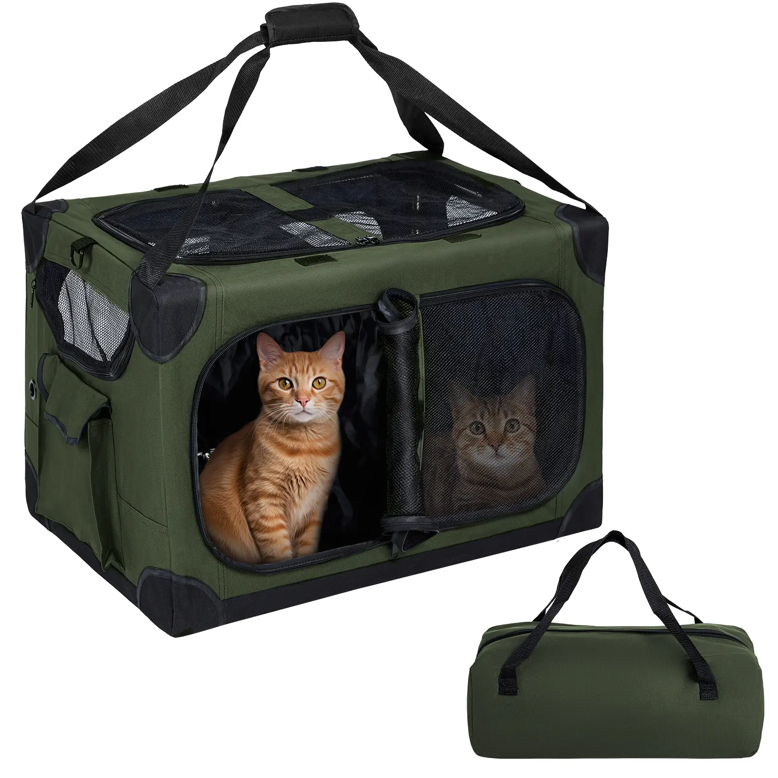 Extra Large Cat Carrier for 2 Cats, XL with Removable Divider, Foldable Soft-Sided Pet Carrier with Storage Tote, Portable Travel Crate for Large Cats, for Car & Home Use, 24" x 17" x 17"