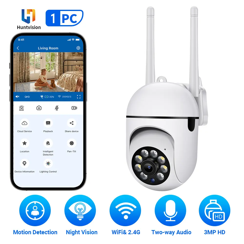 HUNTVISION 3MP Wifi Security Dome Camera Auto Tracking Audio Camera, Day And Night Full Color, AI Human Motion Detection, Two-Way Voice Intercom, PTZ Control   360° Panoramic 90 ° Vertical Monitoring