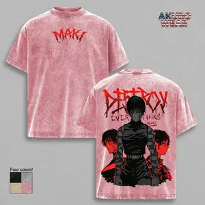 Maki Zenin Destroy Everything T-Shirt – Vintage Washed Jujutsu Kaisen Graphic Shirt, Dark Red Anime Streetwear Tee, Oversized Soft Cotton Unisex Casual Apparel, Gift for JJK Fans