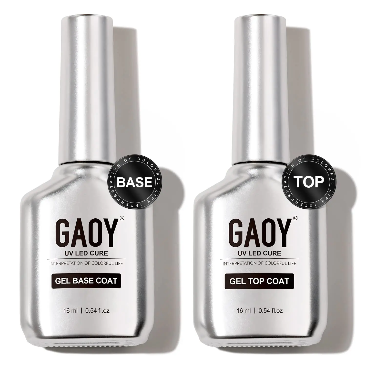 GAOY 16ml 2 Pcs Glassy Gel Top Coat and Base Coat Set Holiday Gift Pick,No Wipe Foundation Combination for UV Light Cure Nail Polish