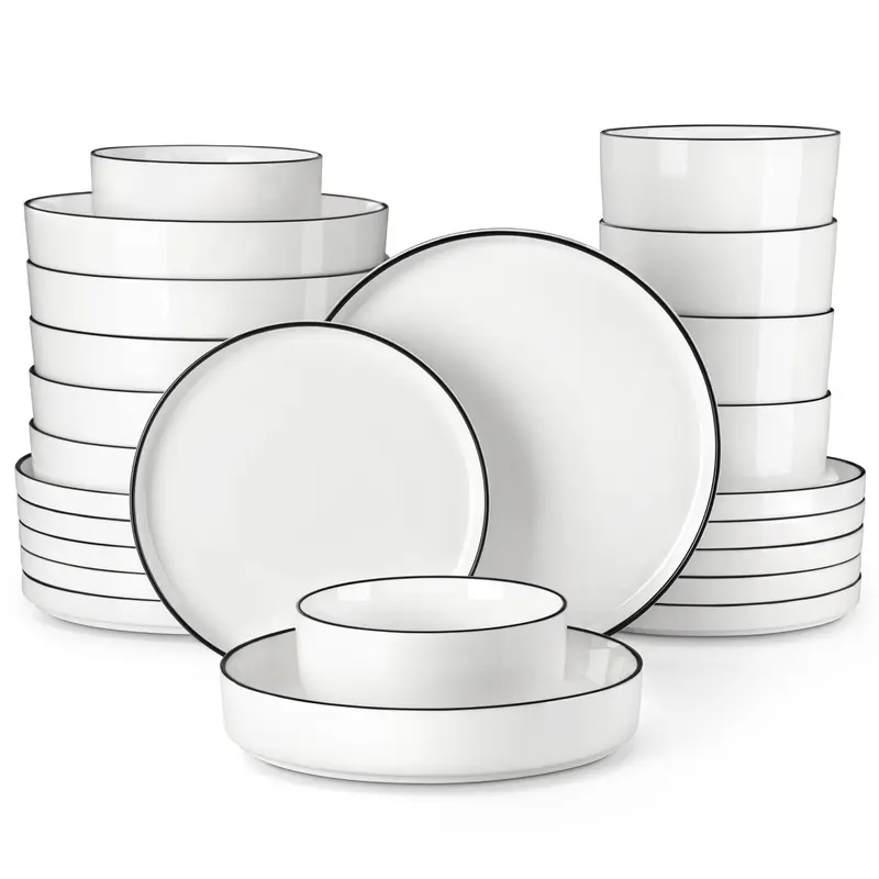 MALACASA LEAH Series Lead-Free BPA-Free 26oz Porcelain Tableware Set - 4/6-Person Ceramic Dinnerware Set, Chip-Resistant Plates, Bowls & Pasta Dishes, Microwave & Dishwasher Safe, Ideal Everyday Household Gift