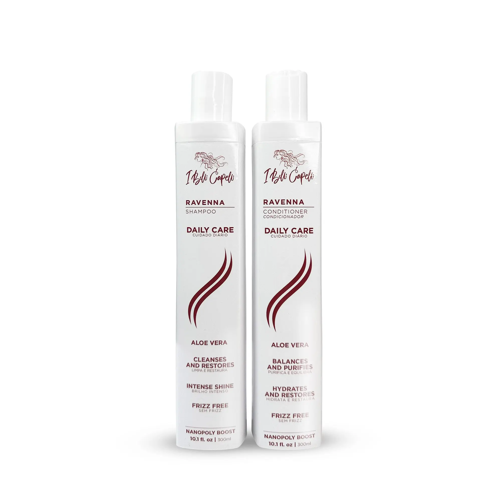 Kit I Belli Capelli Ravenna Daily Care with Aloe Vera – Shampoo + Conditioner 2x300ml/2x10.1 fl oz Bundle Hair Thickening Aloevera Haircare Cleansing