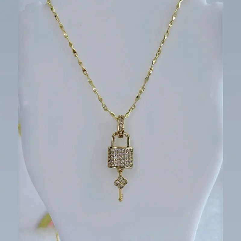 Lock Key Necklace #0118- 14k Laminated Gold Hypoallergenic 3 Layers Protection 18 Inch Daily Use