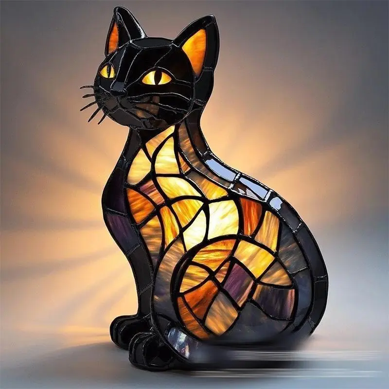 Cute Cat Pet LED Night Light - 6 Inches Retro Dyed Resin Body Desktop Lamp with Colored Glass, Durable Design, Elegant Packaging, Home Accessory, Whimsical Accent, Gift for Animal Lovers, Ideal for Celebrating Special Occasions