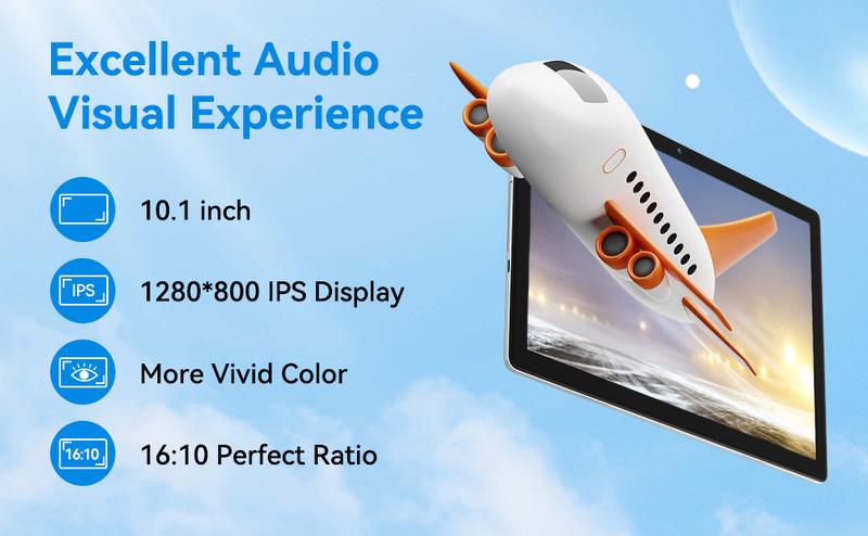 AEEZO 10.1inch Android 14 Tablet 8GB RAM+64GB ROM (Expandable up to 1TB), WiFi , Fast Charging, 5MP+8MP Dual Camera, Wi-Fi, Widevine L1 Support, fathersdaygift/ Good Gift for Family and Friends