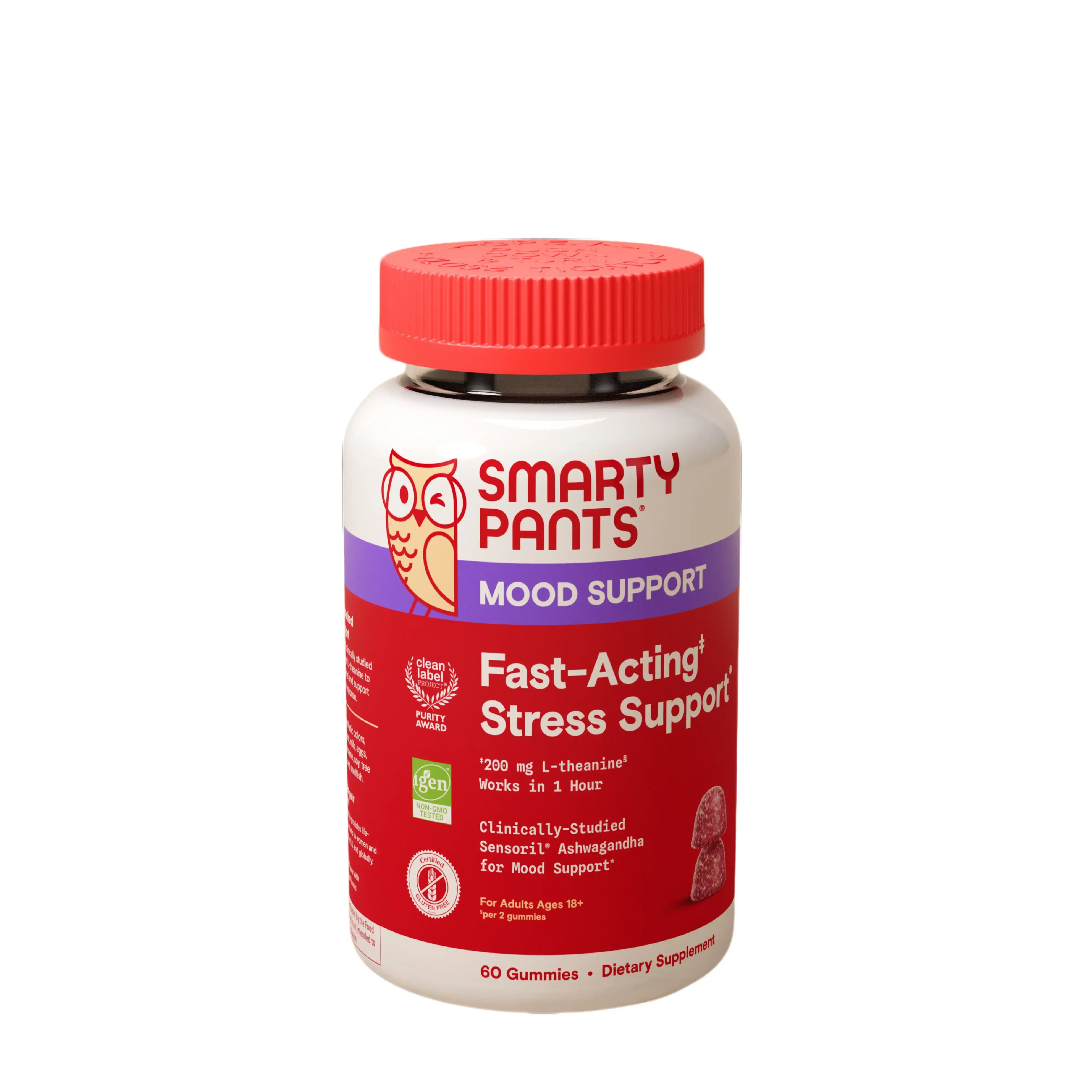 SmartyPants Adult Fast-Acting Stress Support, L-Theanine and Ashwagandha, 60 Gummies