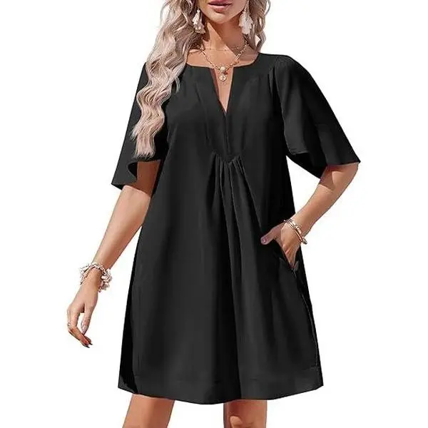Wenrine Women's Flutter Short Sleeve Mini Dress Casual V Neck Loose Flowy Summer Shift Dresses Fit Womenswear - TikTok Shop Wenrine Women's Flutter Short Sleeve Mini Dress Casual V Neck Loose Flowy Summer Shift Dresses Fit Womenswear - TikTok Shop
