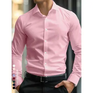 Men's Solid Long Sleeve Dress Shirt, Business Formal Shirt for Work Office, Fashion Classic Wrinkle-resistant Shirt for Men