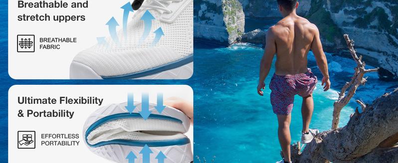 ALEADER Men's Sporty Water Shoes for Beach Pool Water Sports & Outdoor Adventure with Stretch  Knit Upper & Multi-Port Drainage