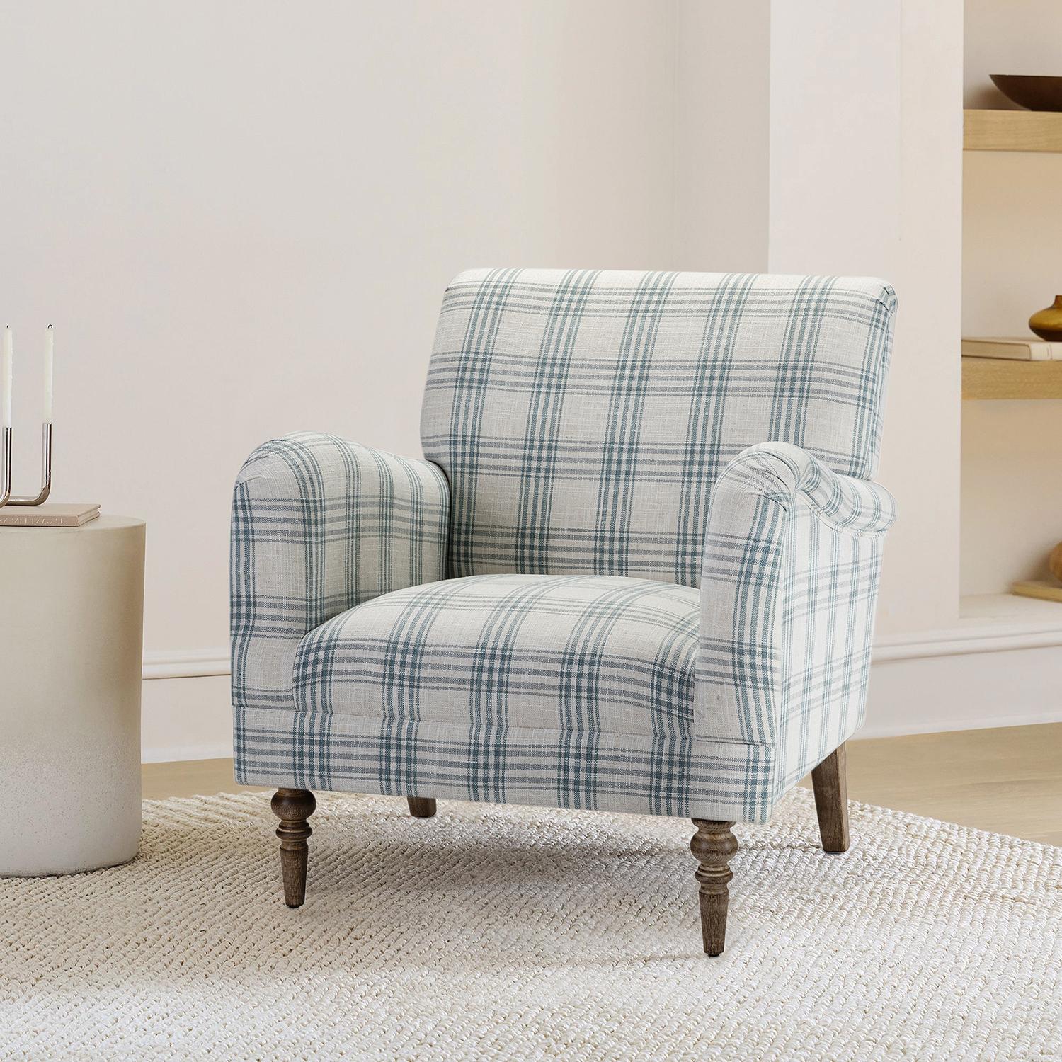 HULALA HOME Sadie Plaid Armchair Modern Accent Upholstered Chair with Solid Wood Legs for Living Room Bedroom Studio Comfy Armchair with High-Density Foam Filling and Tartan Pattern - Lounge