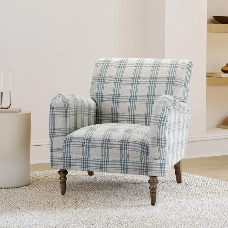 HULALA HOME Sadie Plaid Armchair Modern Accent Upholstered Chair with Solid Wood Legs for Living Room Bedroom Studio Comfy Armchair with High-Density Foam Filling and Tartan Pattern - Lounge HULALA HOME Sadie Plaid Armchair Modern Accent Upholstered Chair with Solid Wood Legs for Living Room Bedroom Studio Comfy Armchair with High-Density Foam Filling and Tartan Pattern - Lounge