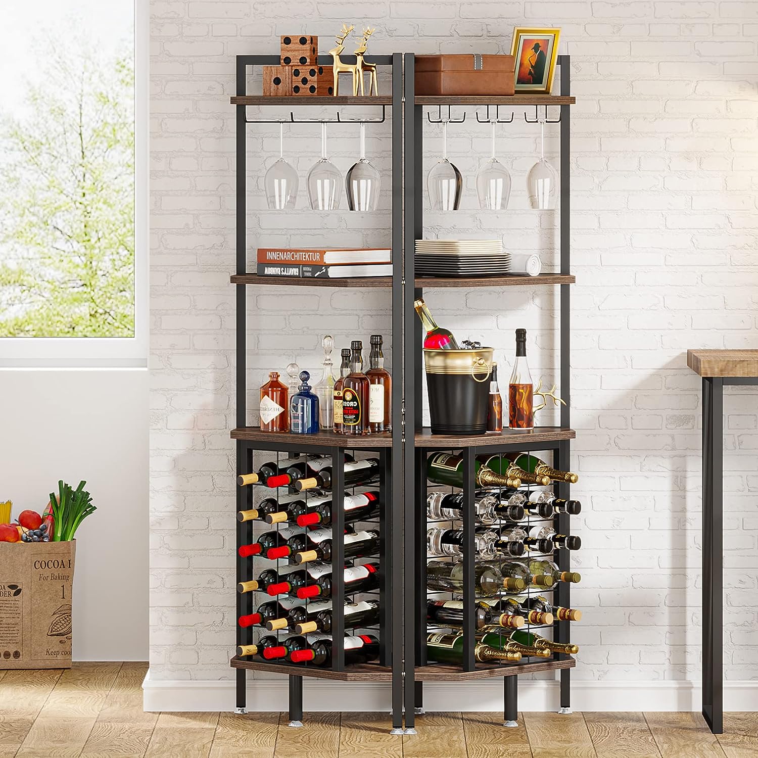 Tribesigns Industrial 4 Tier Corner Wine Rack with Glass Holder,Corner Bar Utensils Metal Tribesigns Industrial 4 Tier Corner Wine Rack with Glass Holder,Corner Bar Utensils Metal
