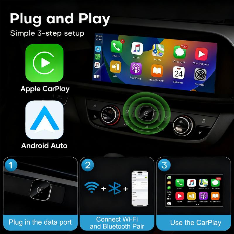 2026 Upgraded Wireless CarPlay Adapter – Fast Connection, No Latency, Supports Hands-Free Calls,  Effortlessly Converts Wired to Wireless CarPlay Adapter, Compatible with iPhone iOS 10+ & Android Auto