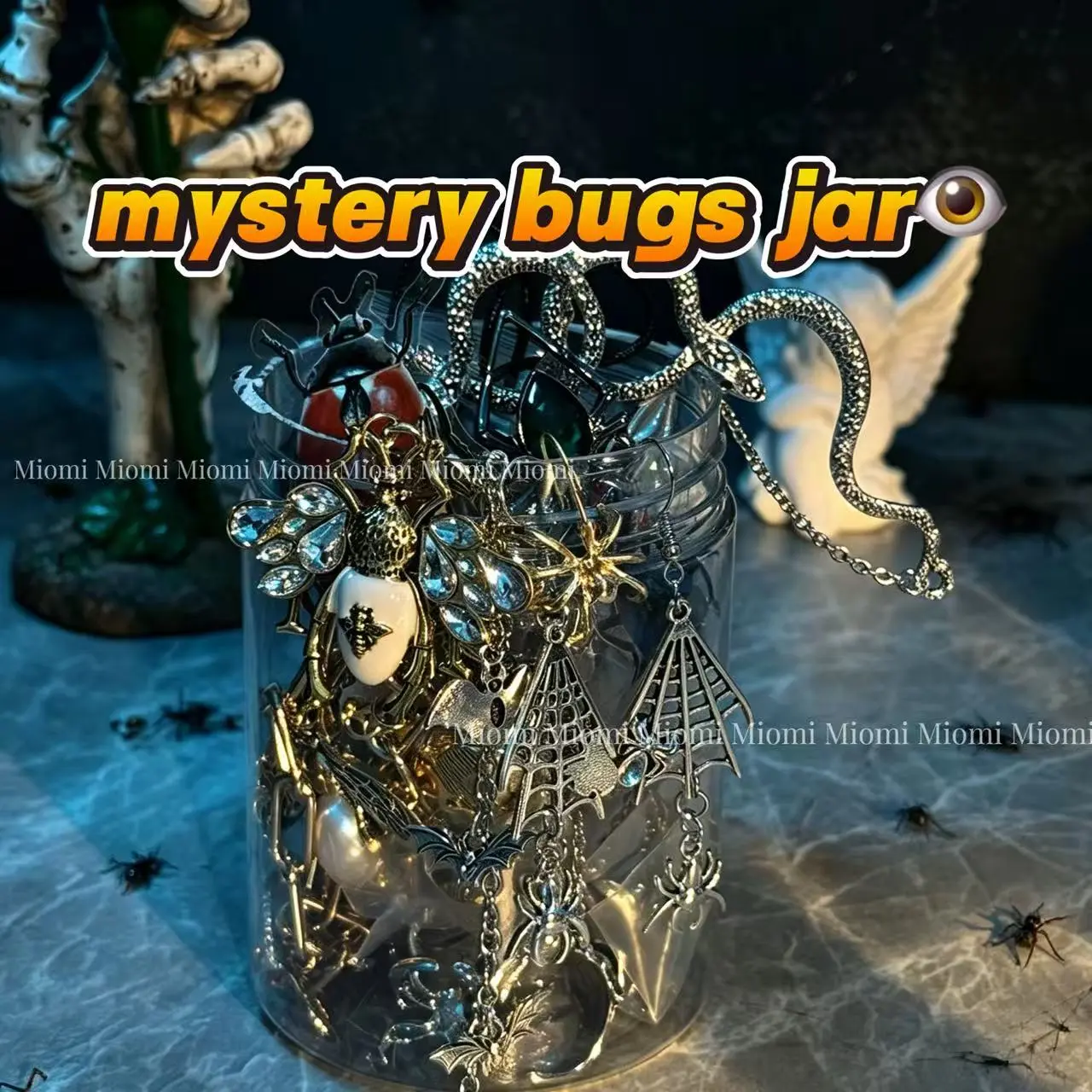 20pcs Gothic Mystery Bugs Jewelry Jar Blind Box - Random Vintage Insect, Spider, Snake Costume Jewelry Sets Including Earrings, Rings, Necklaces, Jewelry Mystery Jar