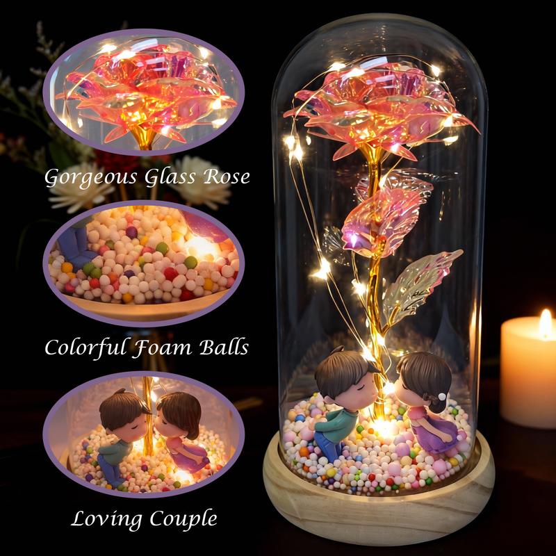1PCS, Glass Dome Preserved Flowers (with Gift Box), Illuminating Eternal Romance, Battery-Powered (Batteries Not Included) Valentine's Day Confession / Mother's Day Appreciation / Girlfriend's Birthday / Wedding Bridal Gift, Anniversary Present.
