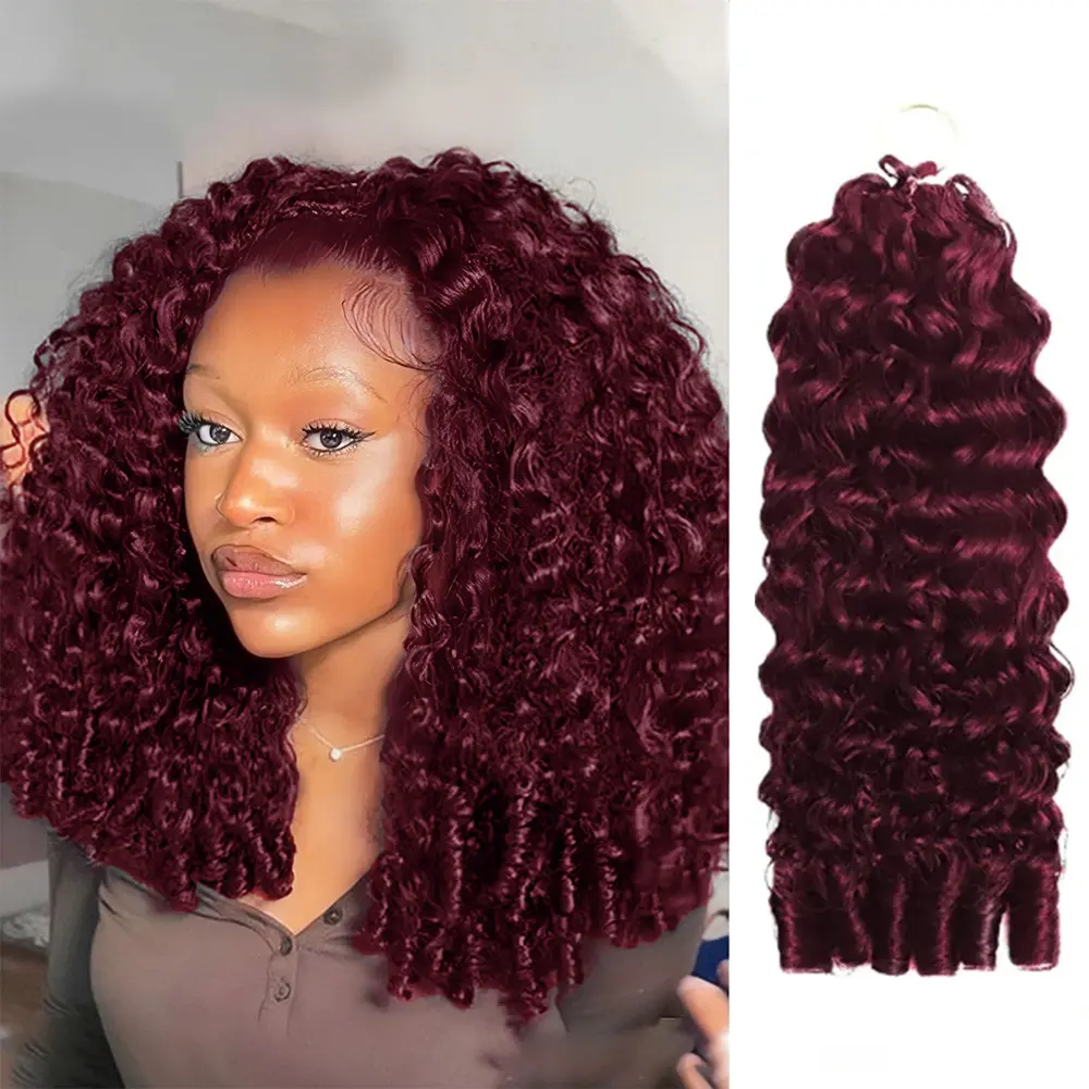 New 2026 Red Burgundy Ramiss Burmese Curly Red Burgundy 99j Crochet Human Hair Pre-Separated 50g/Pack Time-Saving, 40 Strands/Pack Mircale Knots Hot braids,4-5 Packs for Full Head Protective Styles Light Weight No Tension Reusable Feather Crochet