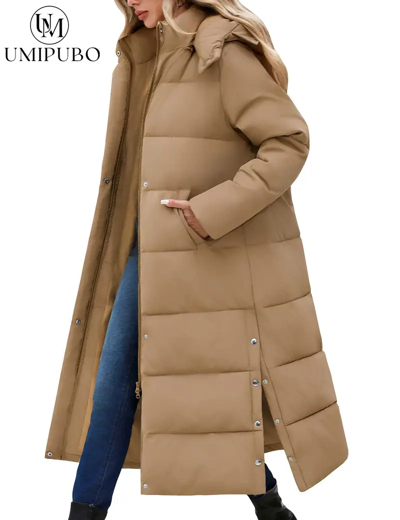 UMIPUBO Women's Long Maxi Down Coat Winter Puffer Jacket Warm Padded Outerwear Faux Fur Removable Hood Parka Full-Zip
