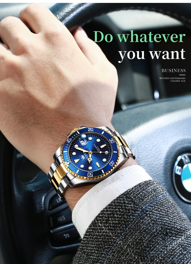 OLEVS Men's Classic Luxury Business Watch with Big Face Multifunction Stainless Steel Wristwatch Water Resistant