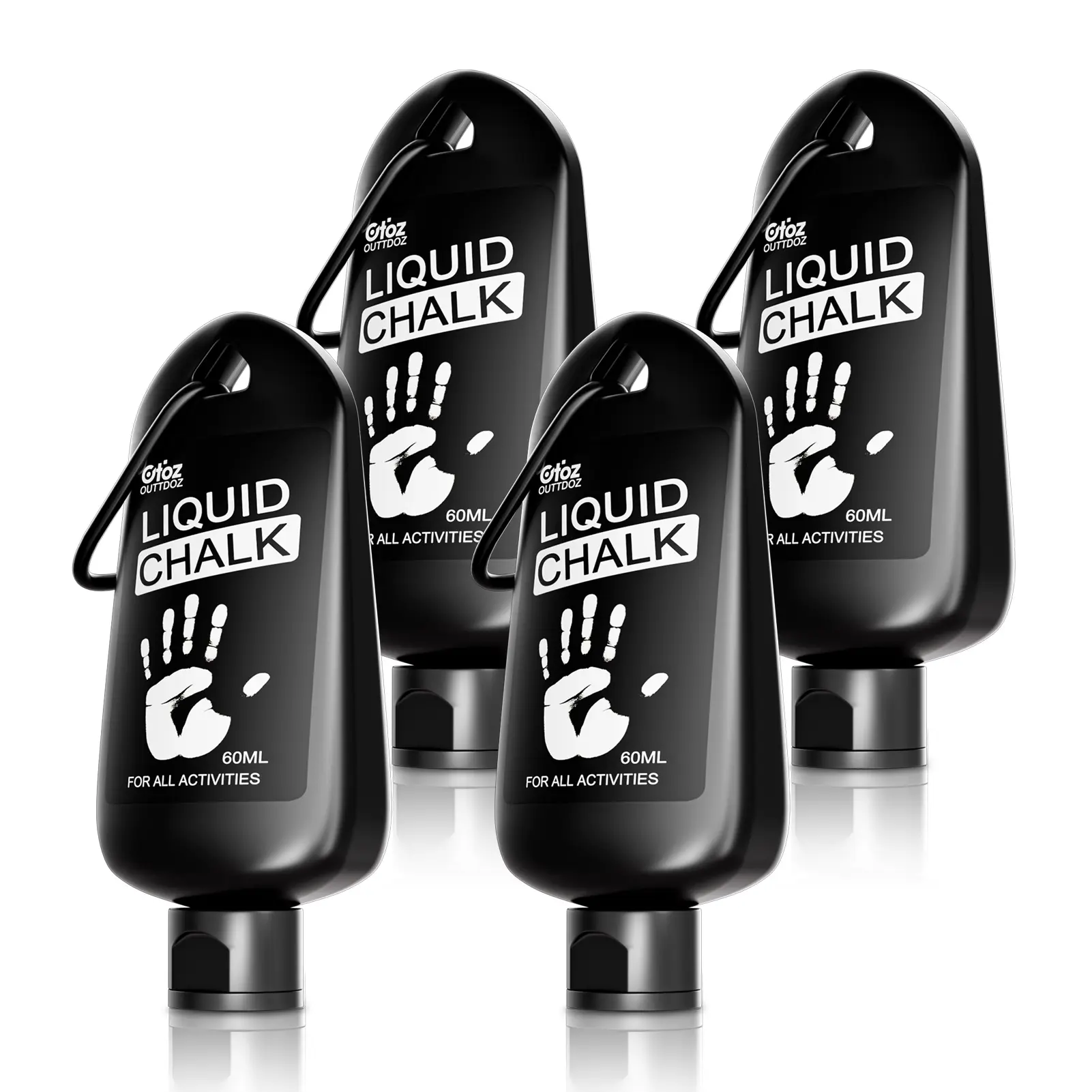OUTTDOZ Liquid Gym Chalk - Pro Grade High-Viscosity Sport Formula, Mess-Free Grip Enhancement Built for Gym Lifts and Wall Climbs, Quick-Drying, Long-Lasting, Moisture Resistant, Enhances Performance, 4-Pack 60ml Bottles for Athletes