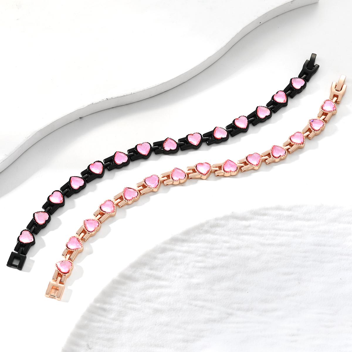 Ladies' Rose Gold Alloy Diamond Heart-Shaped Magnetic Bracelet 3500 Gauss Strong Magnetic Birthday & Christmas Gift，Valentine's Day gift, Christmas gift