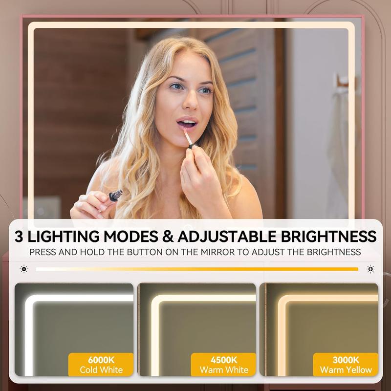 YITAHOME Makeup Vanity Desk with Large Lighted Mirror with Power Outlet and LED/Bulb Strip, 3 Color Lighting Modes with Adjustable Brightness, 4 Drawer Vanity Table with Cushioned Stool for Bedroom