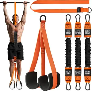 Pull Up Assistance Bands,  3 Pull Up Bands with Two Foots Fabric Feet/Knee Rest, Adjustable Weight/Size Bands for Pull Up Assist for Strength Training