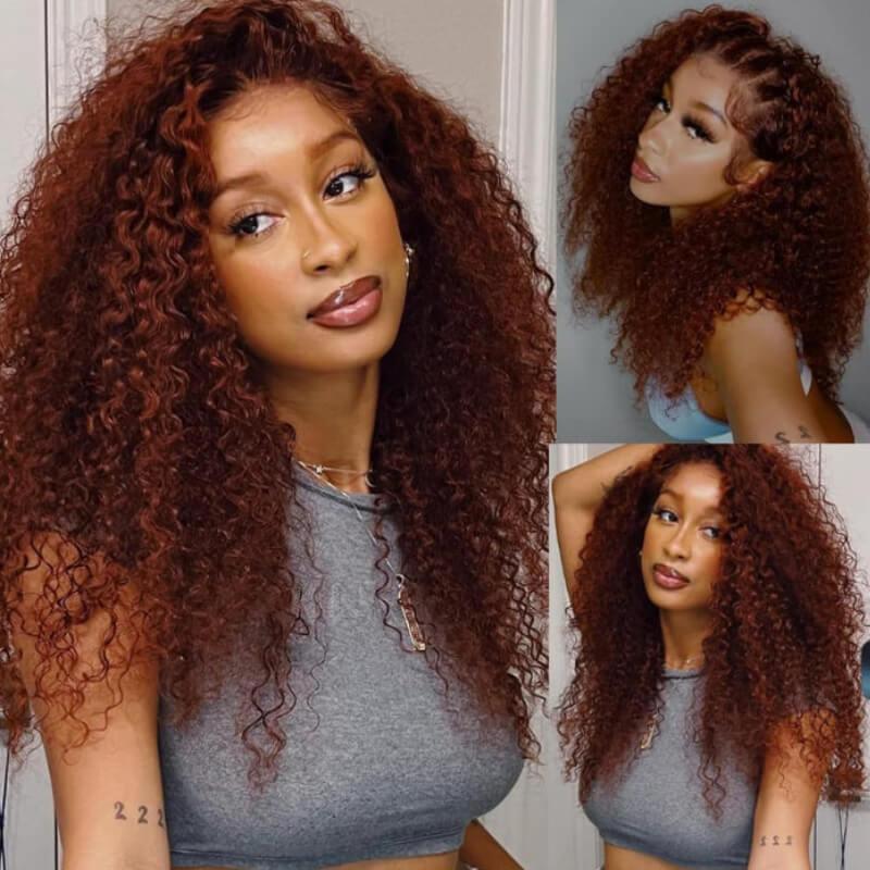 UNice Glueless Reddish Brown Jerry Curly Wig Pre-cut 7x5 HD Lace Human Hair Wig with Bleached Knots Beginners Friendly Natural Scalp dealsforyoudays
