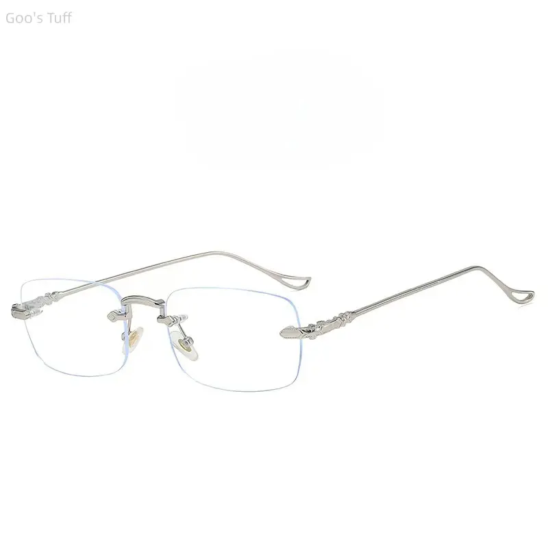Aesthetic Rimless Gold Wire Frame Eyeglasses, Minimal Square Eye-Friendly Optical Lens Glasses for Women, Ultra-Lightweight Anti-Blue Light Prescription Myopia Frames for Office Gaming Screen Use, Eye-Friendly Frames & Glasses