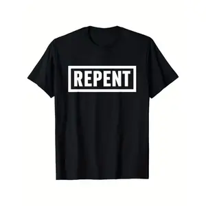 Repent Bible Verse Christian T-Shirt - Black with White "REPENT" Text - Lightweight All-Season Religious Apparel for Church, Gym, Everyday - Bold Faith Statement Tee