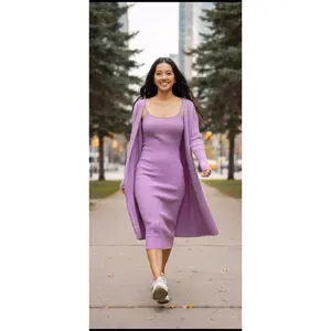 Ribbed Cardigan & Cami Midi Bodycon Dress