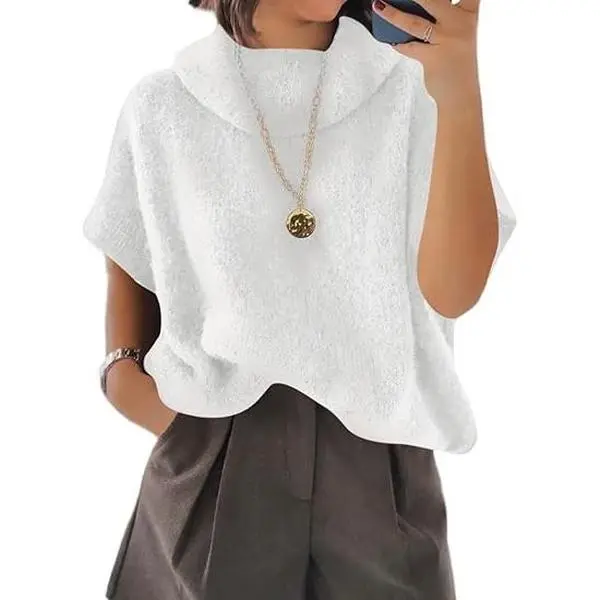 CICY BELL Women's Oversized Turtleneck Knitwear Sweater, Short Batwing Sleeves, Slouchy Loose Fit Chunky Pullover Top for Womenswear, Breathable Polyester Fabric CICY BELL Women's Oversized Turtleneck Knitwear Sweater, Short Batwing Sleeves, Slouchy Loose Fit Chunky Pullover Top for Womenswear, Breathable Polyester Fabric