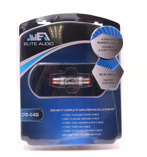 Elite Audio EA-OB04G Entry-Level 4-Gauge High-Power Stereo Power Amplifier Kit, 2000W RMS for Aftermarket Car Electronics & Car Speakers